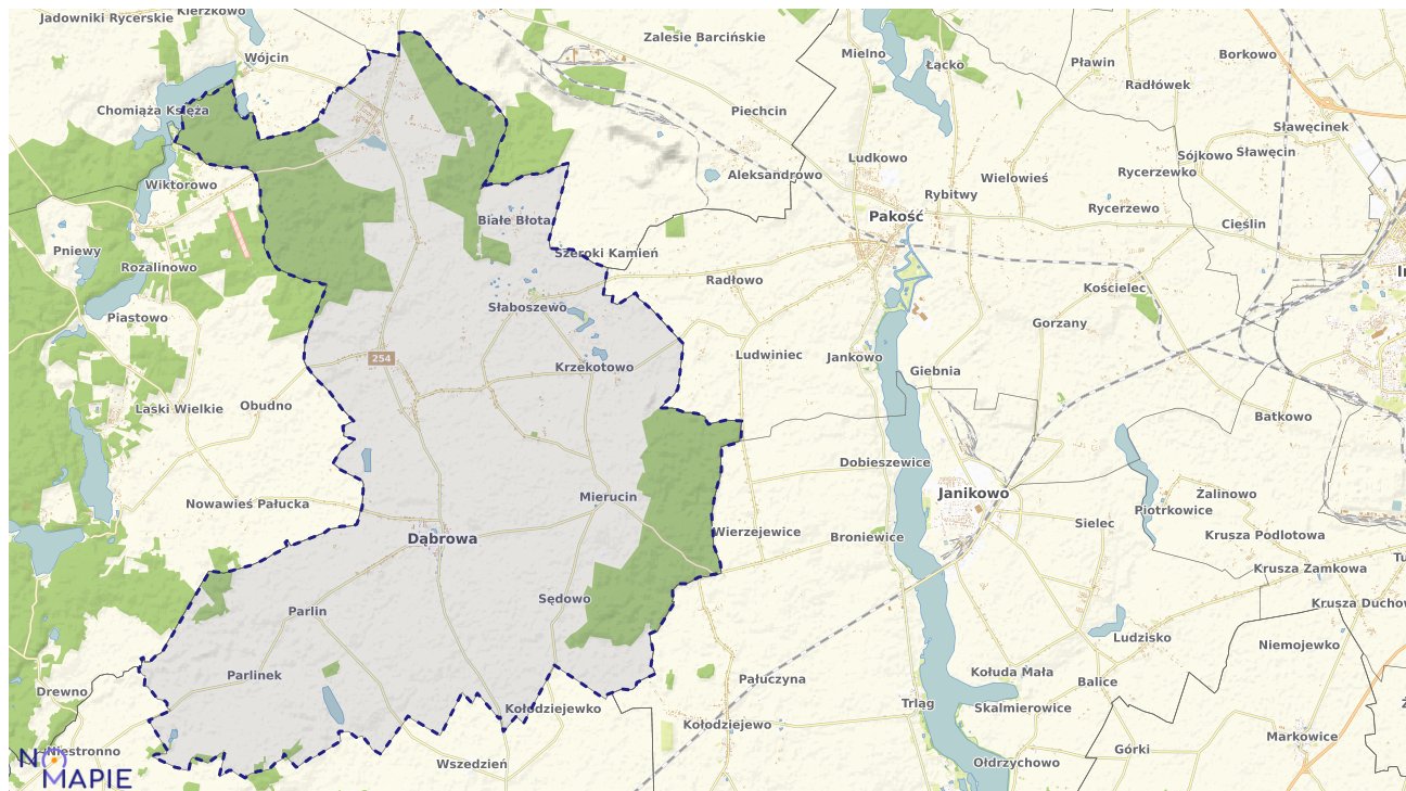 Mapa obszarów ochrony przyrody Dąbrowy